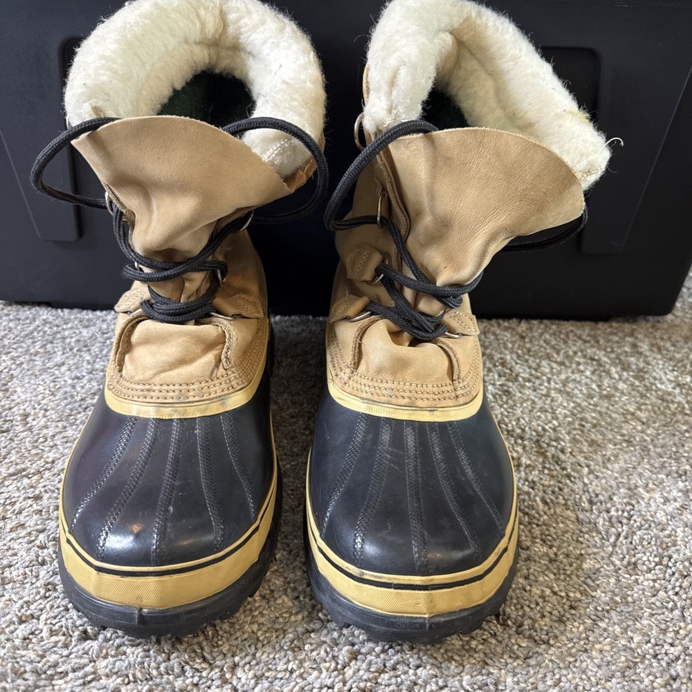 Sorel Boots Men's 12 Brown Black Lined Winter Snow Lace-Up Duck‎ Boots
